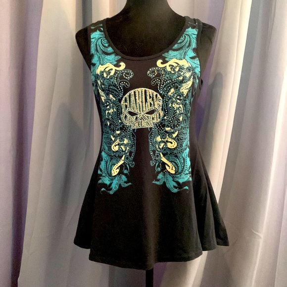 BRAND NEW HARLEY DAVIDSON sequin top with lacy back. SUPER SEXY! Size Medium. - Picture 1 of 10